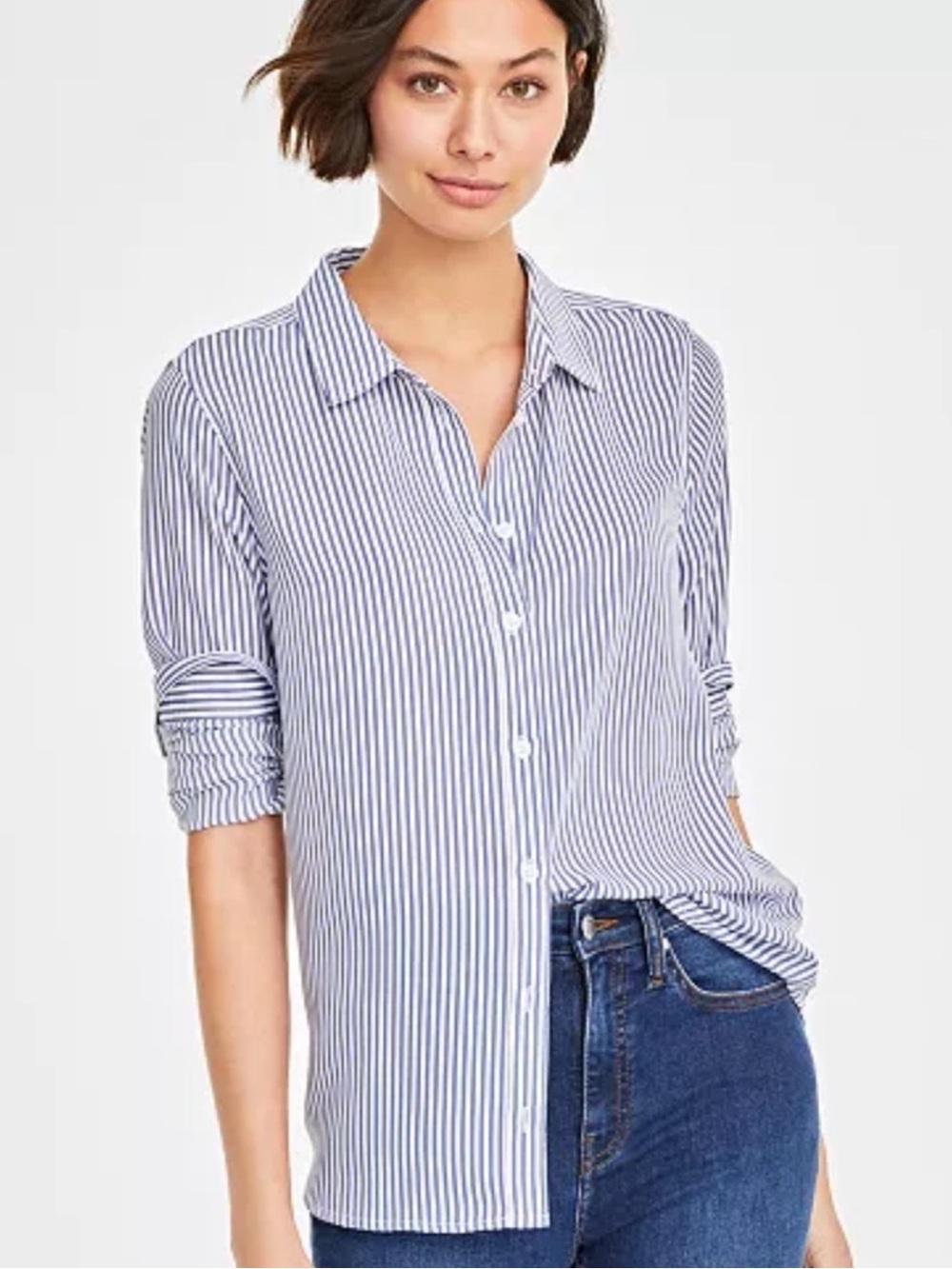 On 34th Striped Blue and White Long Sleeve Button-Down Shirt